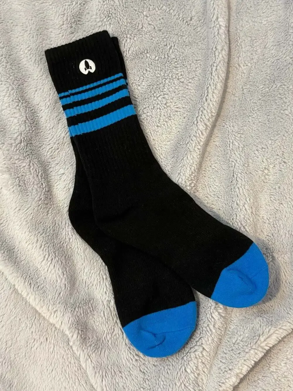 Black and Sky Blue Athletic Gym Socks with rocket embroidery